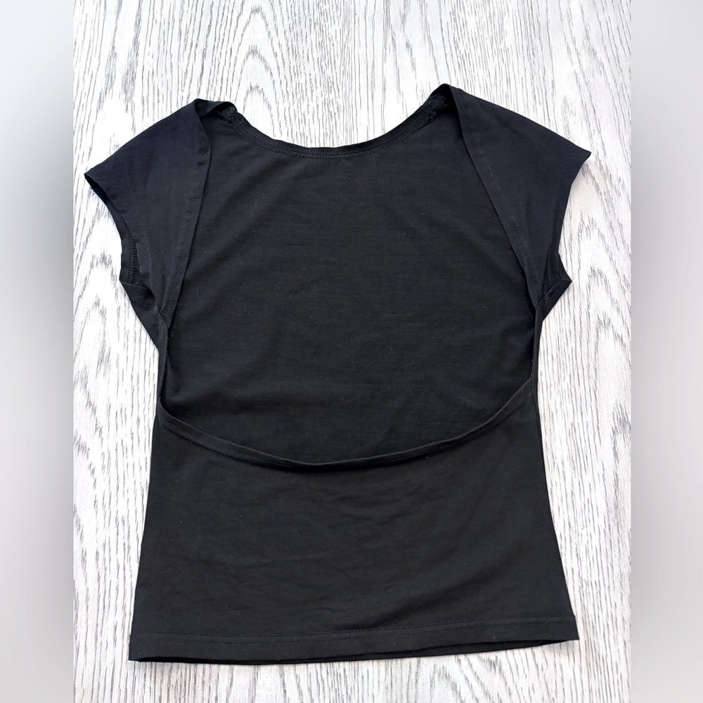 ForeFair Backless Black Short Sleeve Slim Fit Cropped Crewneck Size S - Picture 4 of 7